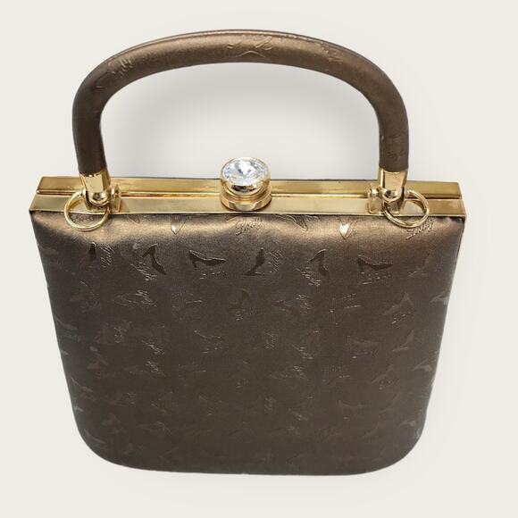 Vintage Shoe Lady Print Crossbody or Clutch Mini Purse Embossed Bronze - Picture 5 of 10